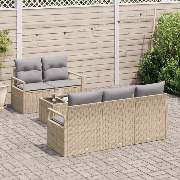Poly Rattan Sofa Set mit Kissen, Beige/Grau, 6-teilig