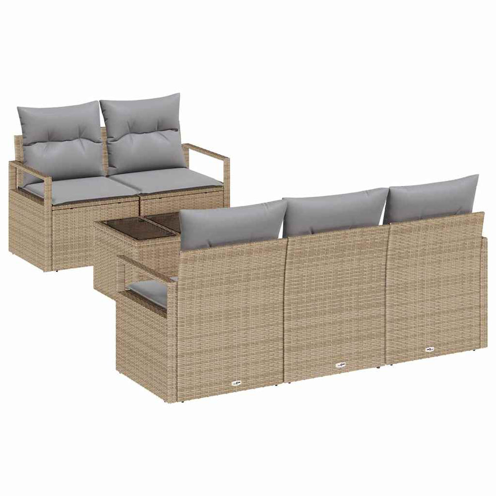 Poly Rattan Sofa Set mit Kissen, Beige/Grau, 6-teilig