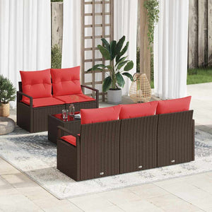 vidaXL Ensemble de canapés 6 pcs Marron et Rouge Résine Tressée
