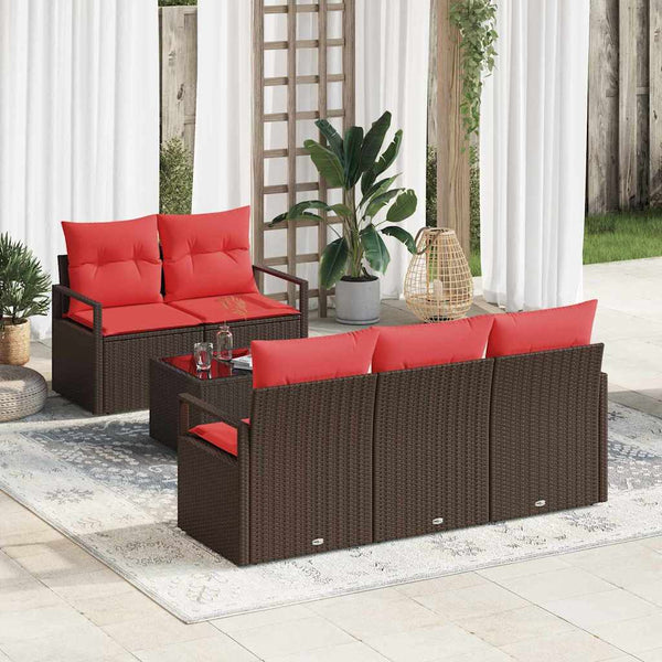 vidaXL Ensemble de canapés 6 pcs Marron et Rouge Résine Tressée