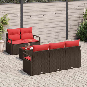 vidaXL Ensemble de canapés 6 pcs Marron et Rouge Résine Tressée