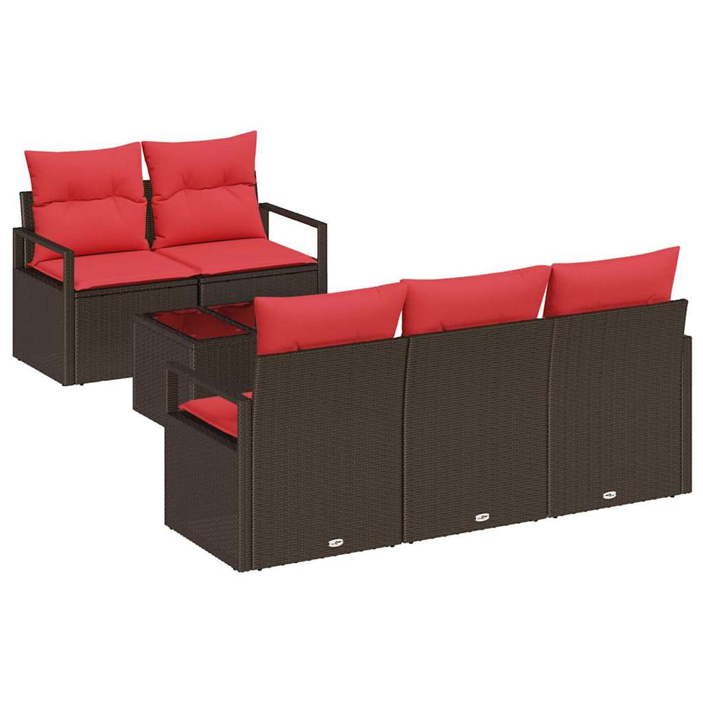 Poly Rattan Sofa Set Braun Rot 6-teilig