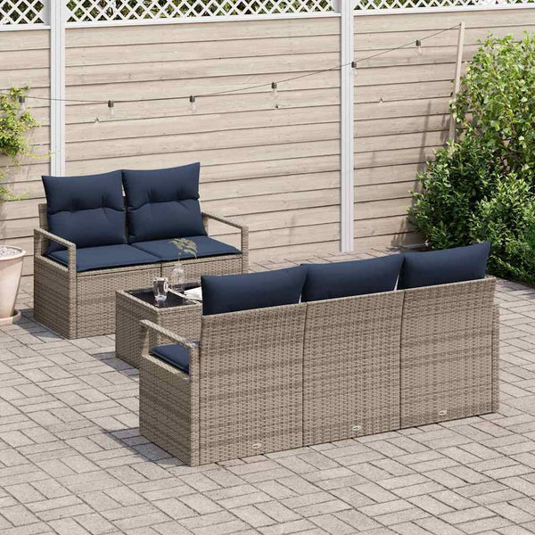vidaXL Salon de jardin 6 pcs Gris et bleu marine résine tressée