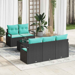 Sofa Set Schwarz Türkis Poly Rattan 6-teilig