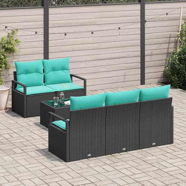 Sofa Set Schwarz Türkis Poly Rattan 6-teilig