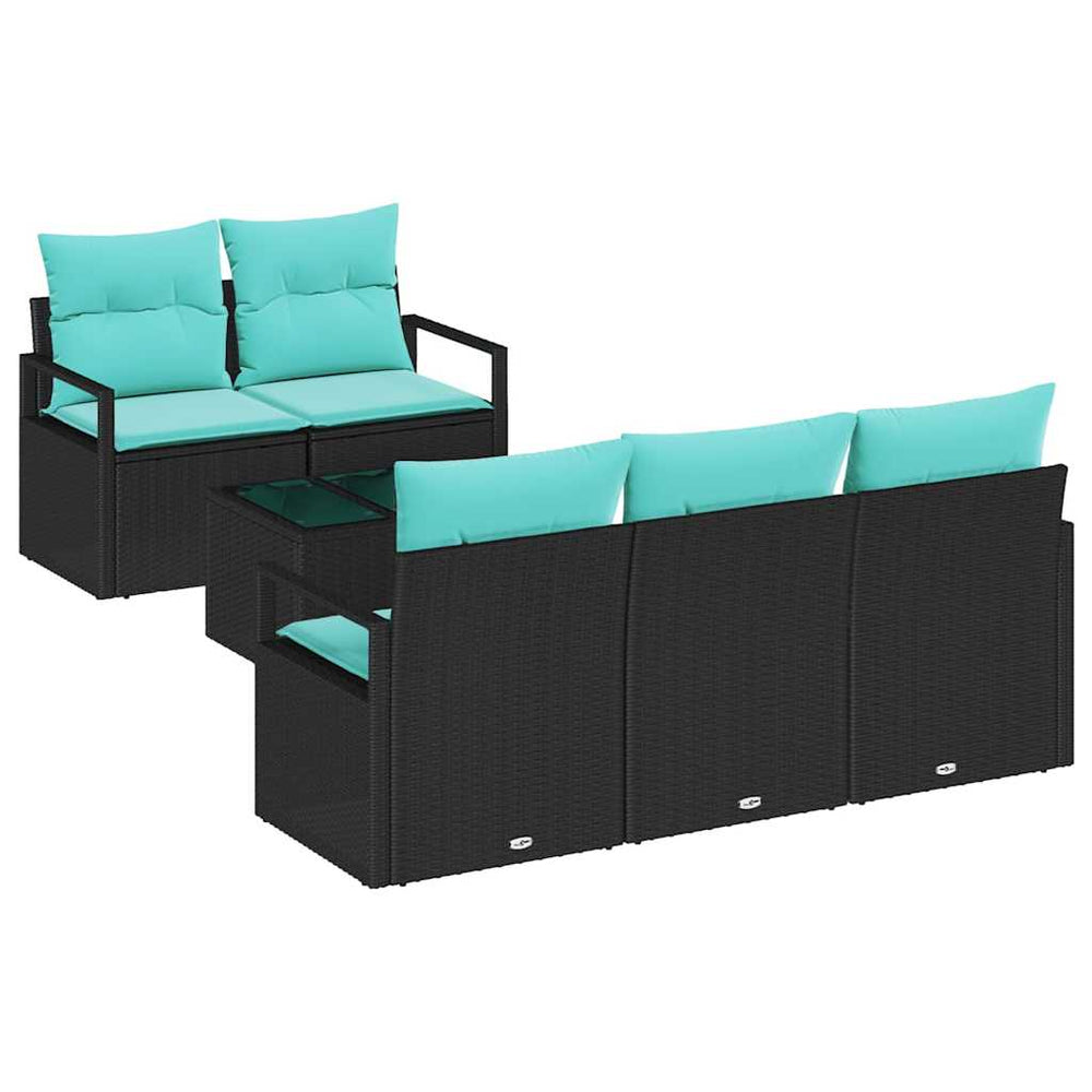 Sofa Set Schwarz Türkis Poly Rattan 6-teilig