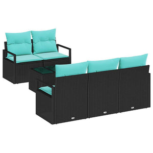 Sofa Set Schwarz Türkis Poly Rattan 6-teilig