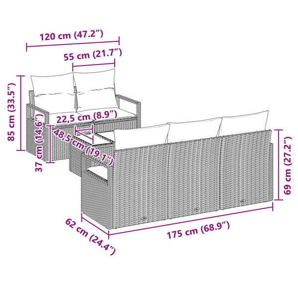 Sofa Set Schwarz Türkis Poly Rattan 6-teilig
