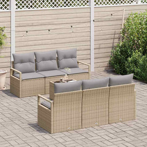 Poly Rattan Sofa Set mit Kissen, Beige/Grau, 7-teilig