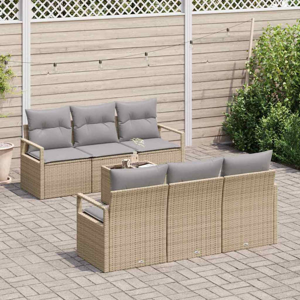 Poly Rattan Sofa Set mit Kissen, Beige/Grau, 7-teilig