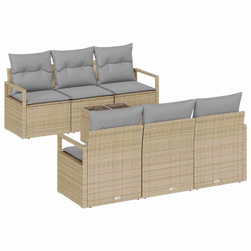 Poly Rattan Sofa Set mit Kissen, Beige/Grau, 7-teilig