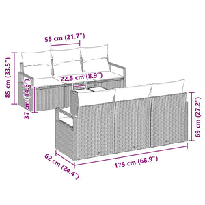 Poly Rattan Sofa Set mit Kissen, Beige/Grau, 7-teilig