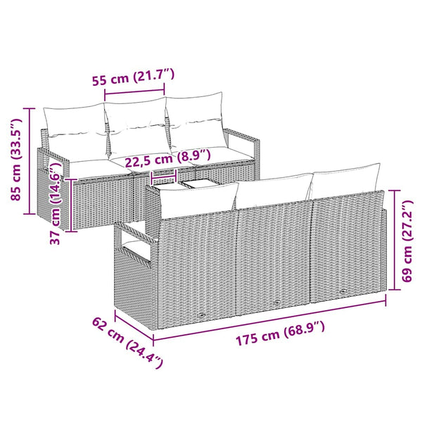 Poly Rattan Sofa Set mit Kissen, Beige/Grau, 7-teilig