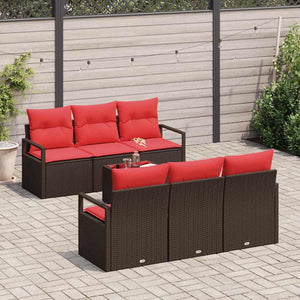 Poly Rattan Sofa Set Braun/Rot mit Kissen, 7-teilig
