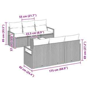 Poly Rattan Sofa Set Braun/Rot mit Kissen, 7-teilig