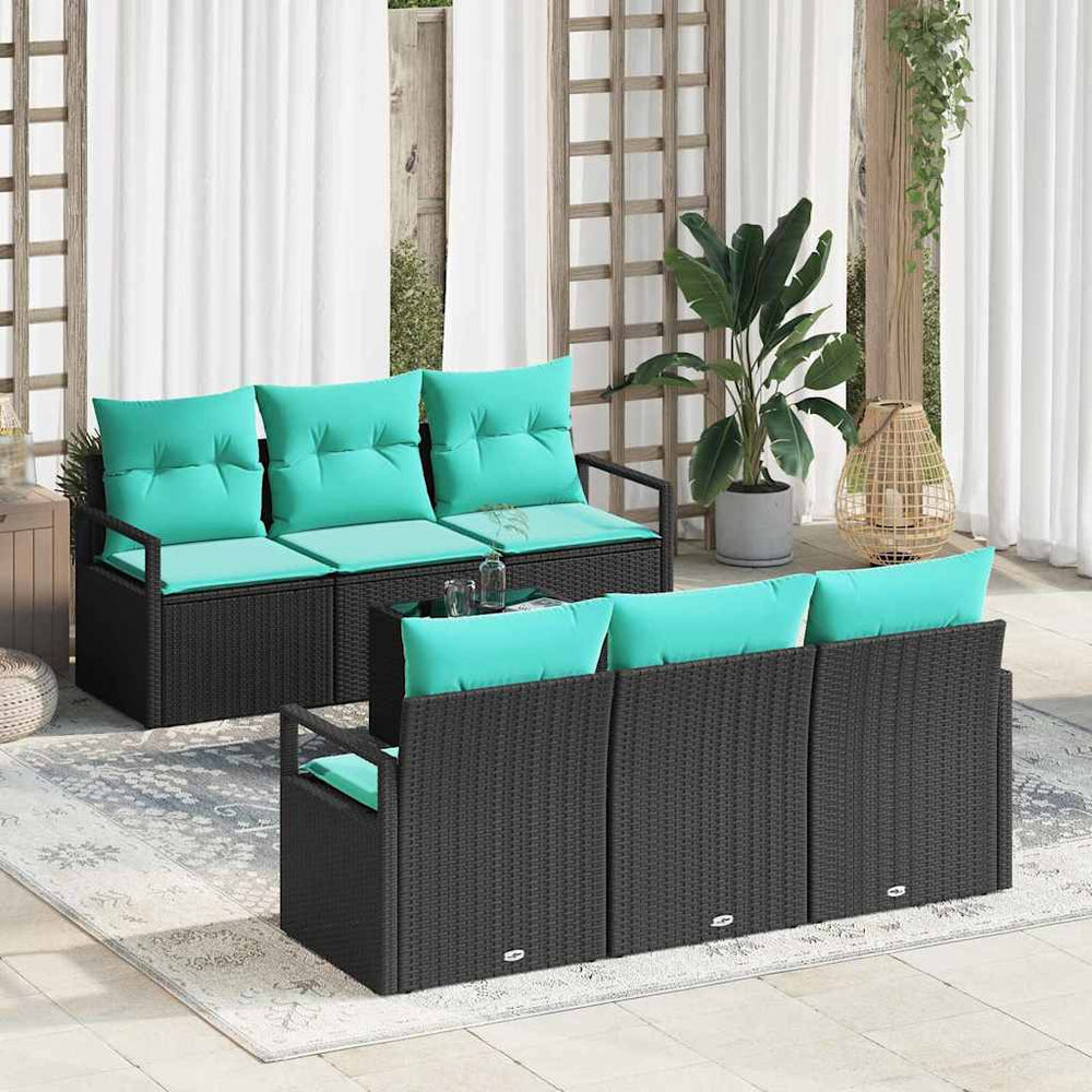 Schwarz Türkis Poly Rattan Sofa Set mit Kissen