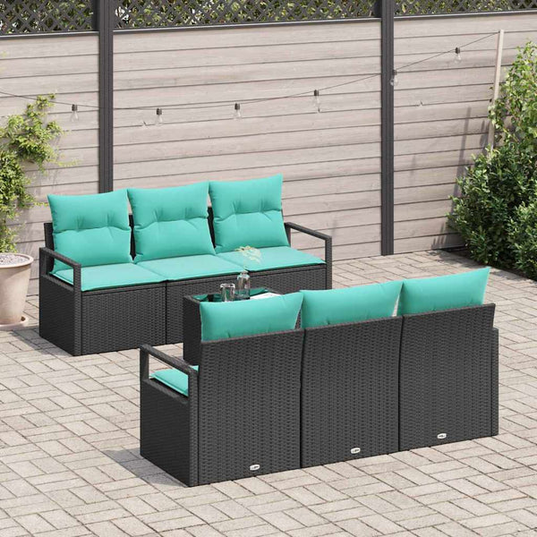 vidaXL Ensemble de canapés avec coussins 7 pcs Noir et turquoise Rotin PE