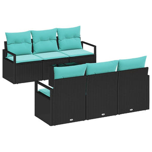 vidaXL Ensemble de canapés avec coussins 7 pcs Noir et turquoise Rotin PE