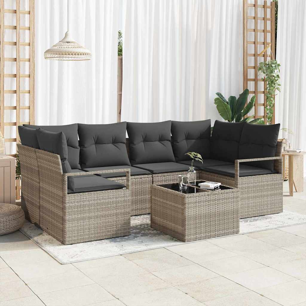 7-teiliges Sofa-Set Hellgrau Dunkelgrau Poly-Rattan