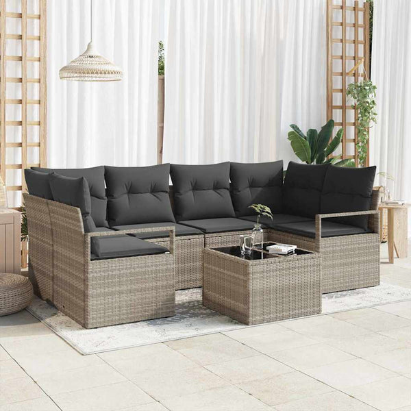7-teiliges Sofa-Set Hellgrau Dunkelgrau Poly-Rattan