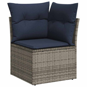 Garten Sofagarnitur Grau Blau Poly Rattan 7-teilig