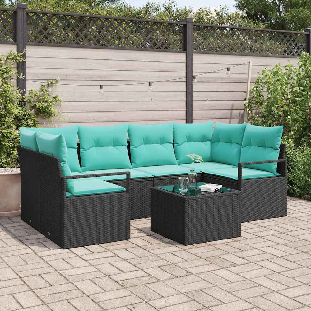 Poly-Rattan Sofa Set, 7-teilig, Schwarz/Blau