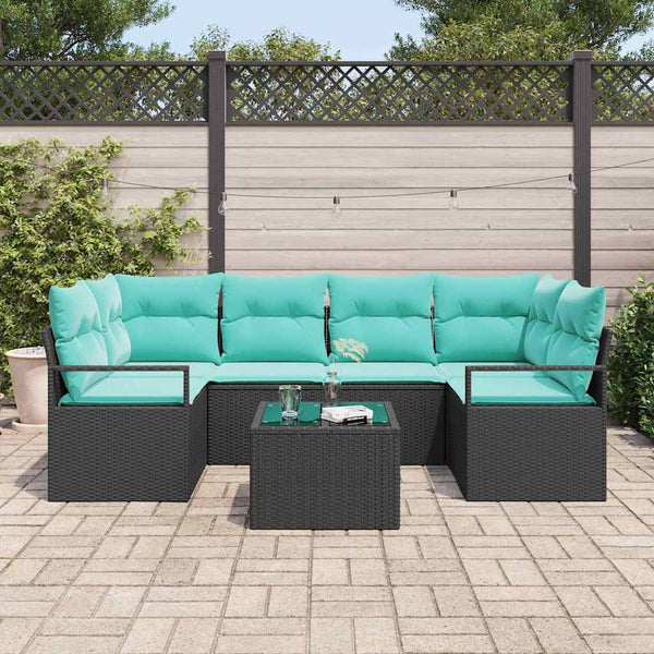 Poly-Rattan Sofa Set, 7-teilig, Schwarz/Blau