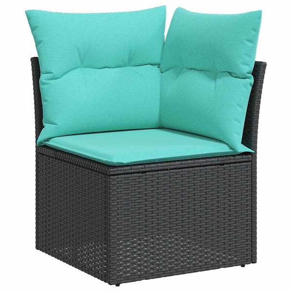 Poly-Rattan Sofa Set, 7-teilig, Schwarz/Blau