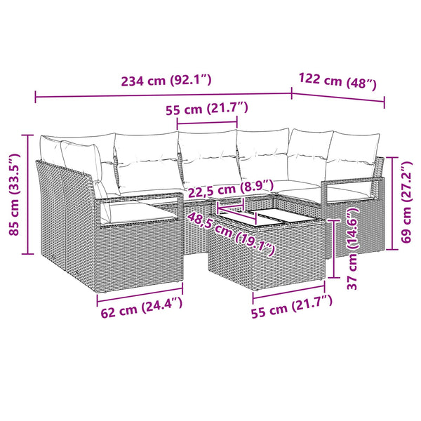 Poly-Rattan Sofa Set, 7-teilig, Schwarz/Blau