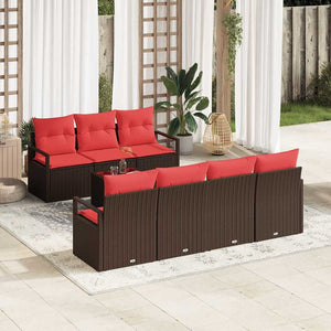 vidaXL Ensemble de canapés avec coussins 8 pcs Marron et Rouge Résine Tressée