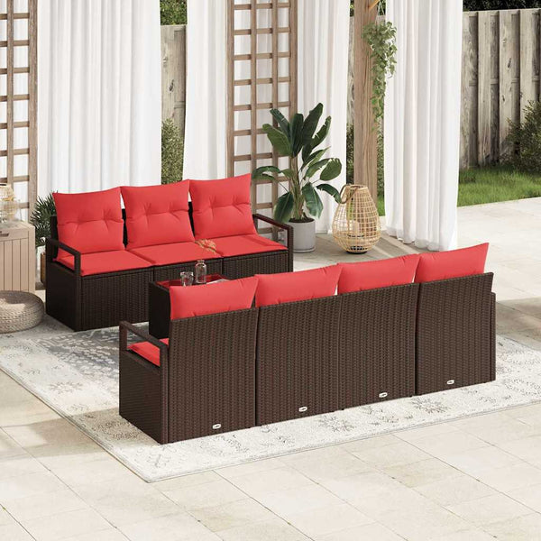 vidaXL Ensemble de canapés avec coussins 8 pcs Marron et Rouge Résine Tressée