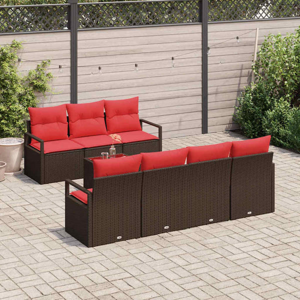 vidaXL Ensemble de canapés avec coussins 8 pcs Marron et Rouge Résine Tressée