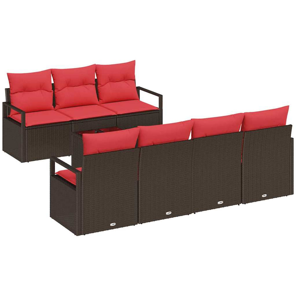 Poly Rattan Sofa Set Braun/Rot 8-teilig