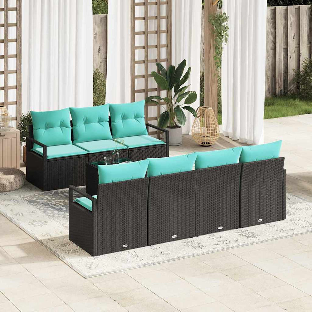 vidaXL Ensemble de canapés avec coussins 8 pcs Noir et turquoise Rotin PE