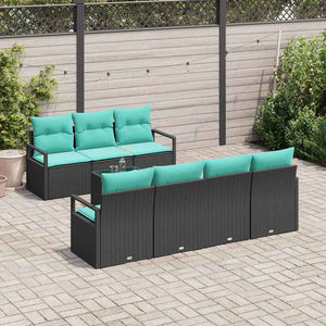 Poly Rattan Sofa Set Schwarz Türkis 8-teilig