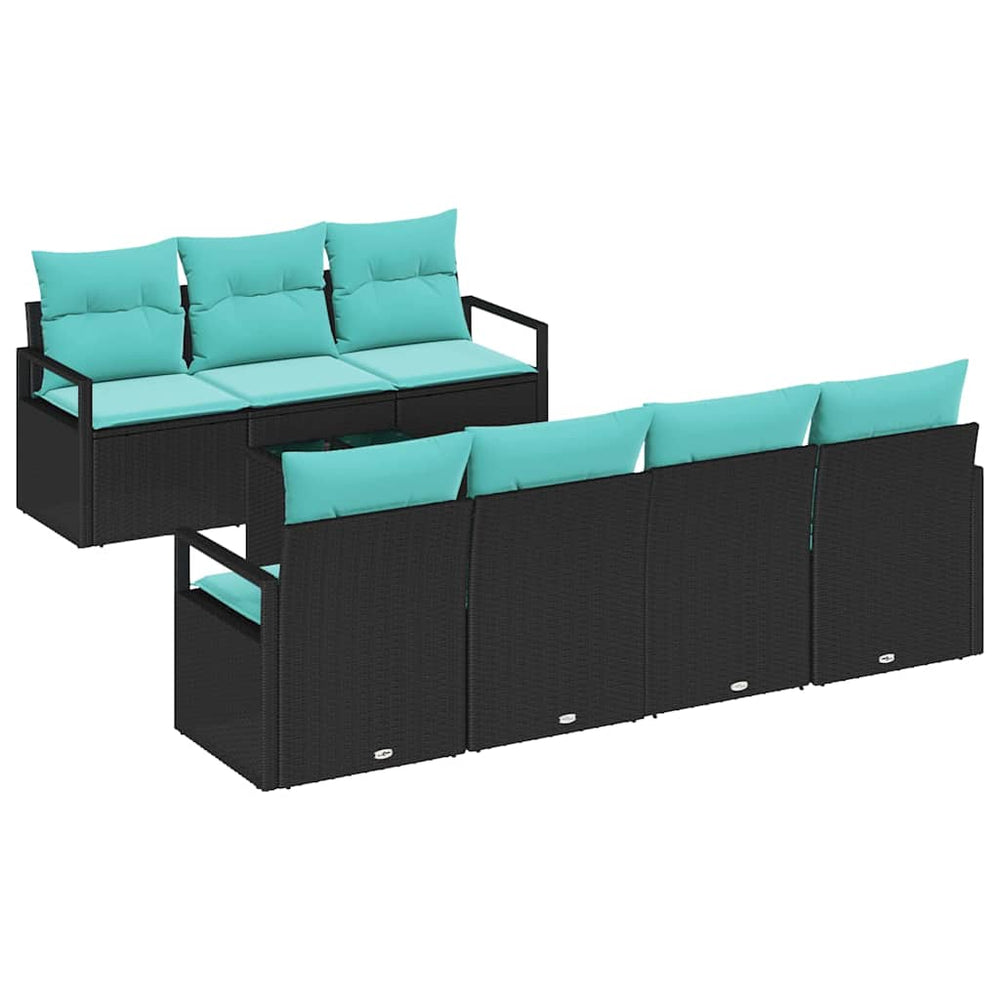 vidaXL Ensemble de canapés avec coussins 8 pcs Noir et turquoise Rotin PE