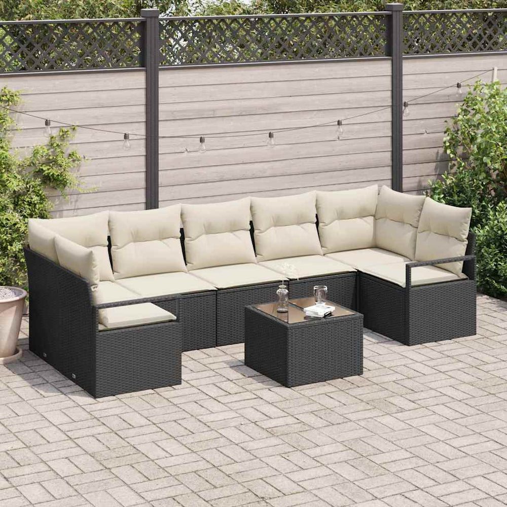 Poly Rattan Sofa Set Schwarz und Creme 8-teilig