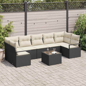 Poly Rattan Sofa Set Schwarz und Creme 8-teilig