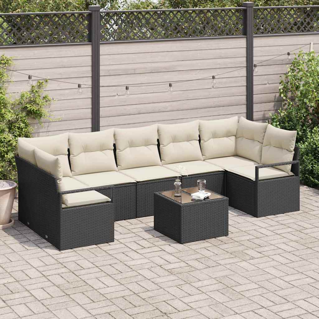 Poly Rattan Sofa Set Schwarz und Creme 8-teilig