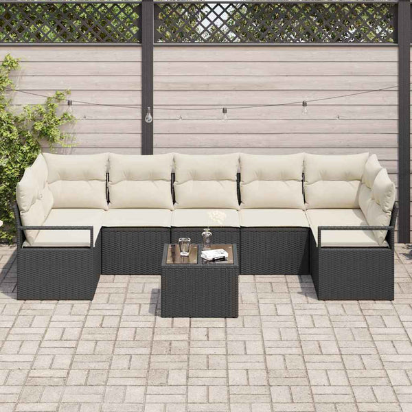 Poly Rattan Sofa Set Schwarz und Creme 8-teilig