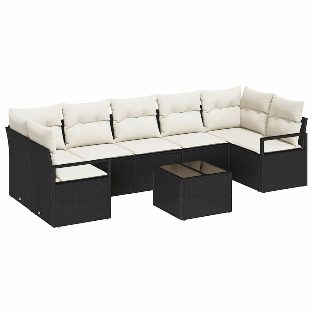 Poly Rattan Sofa Set Schwarz und Creme 8-teilig