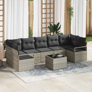Poly Rattan Sofa Set Hellgrau/Dunkelgrau mit Kissen