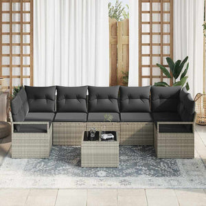 Poly Rattan Sofa Set Hellgrau/Dunkelgrau mit Kissen
