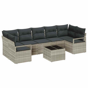 Poly Rattan Sofa Set Hellgrau/Dunkelgrau mit Kissen