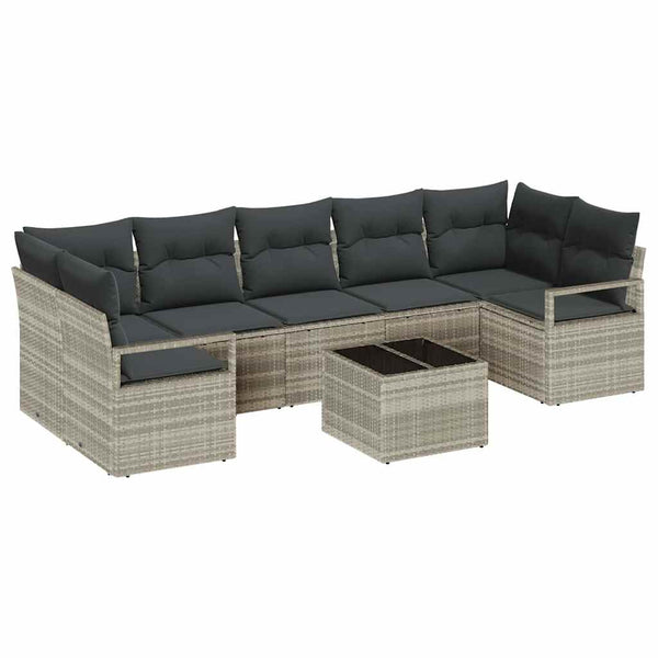 Poly Rattan Sofa Set Hellgrau/Dunkelgrau mit Kissen