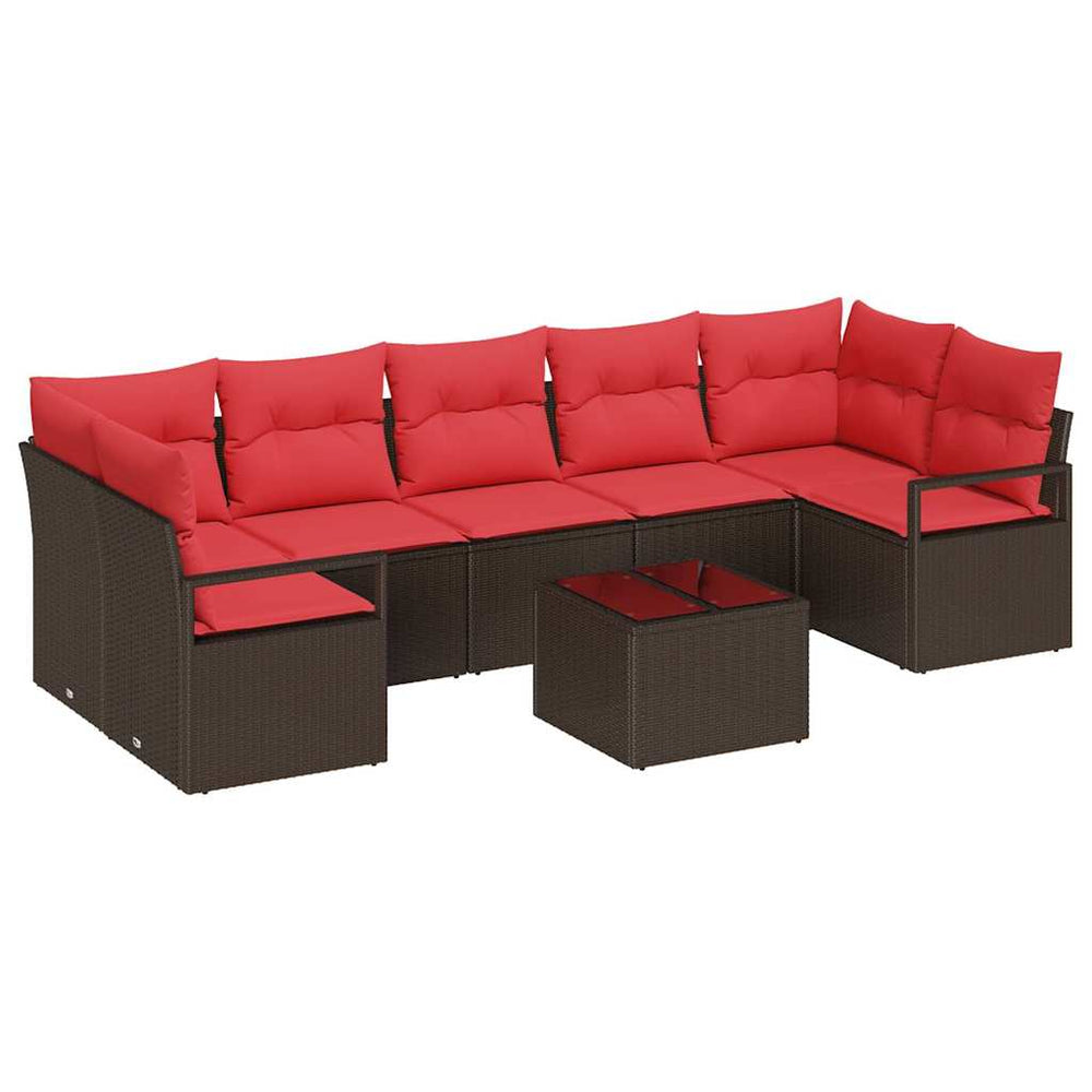 Poly-Rattan Sofa Set Braun/Rot 8-teilig