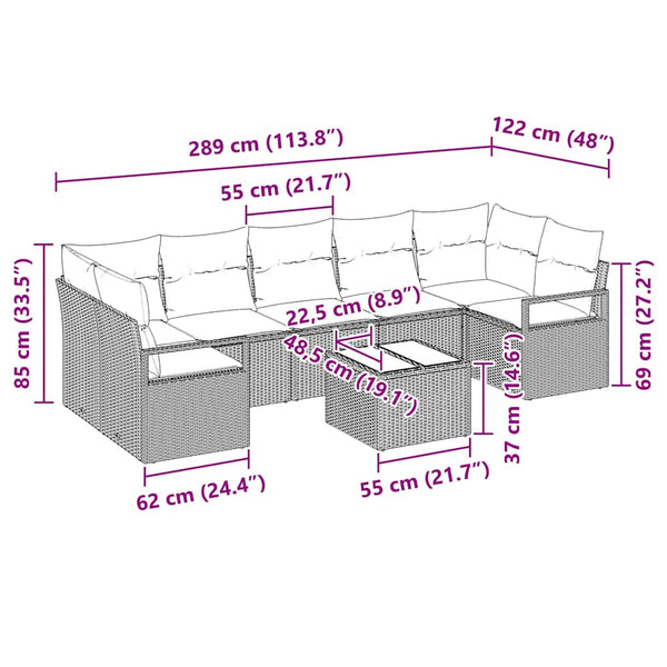 Poly-Rattan Sofa Set Braun/Rot 8-teilig