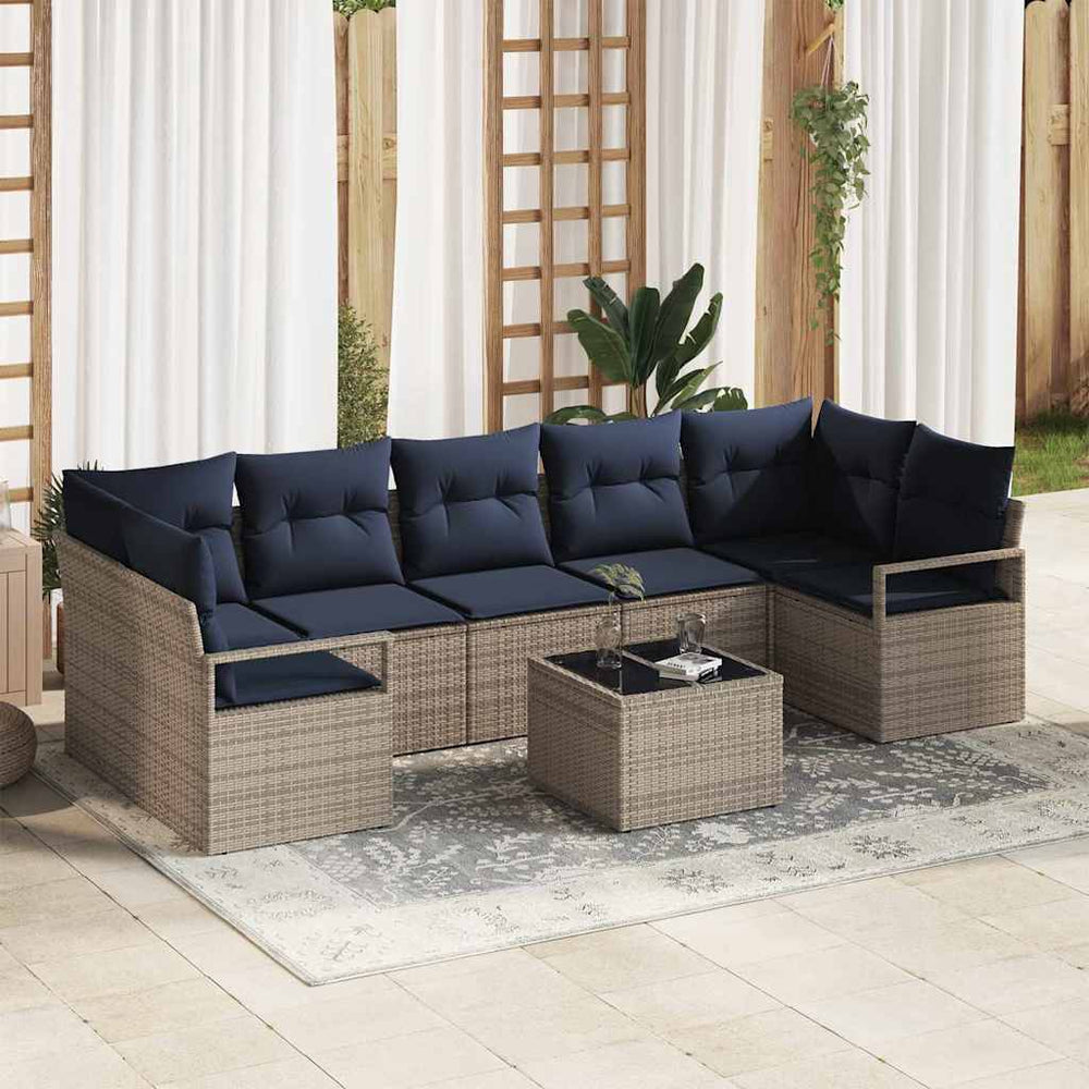 Graues Poly-Rattan Sofa Set, 8-teilig