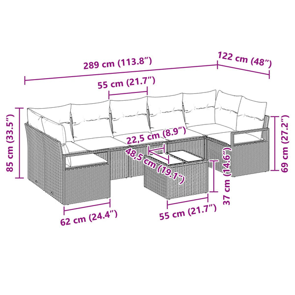 Graues Poly-Rattan Sofa Set, 8-teilig