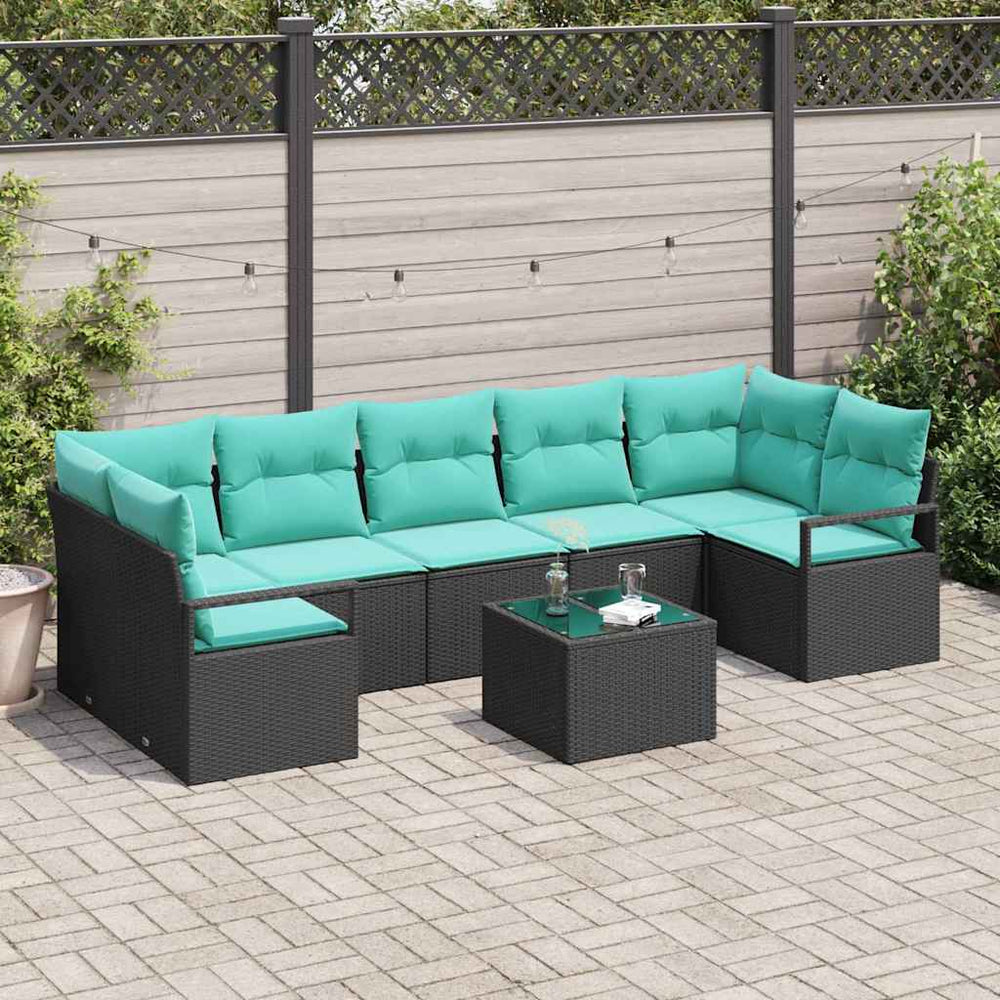 8-teiliges Sofa-Set Schwarz Türkis Poly-Rattan